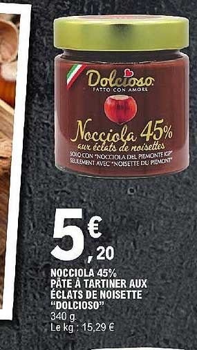 nocciola 45% pâte à tartiner aux éclats de noisette "dolcioso"