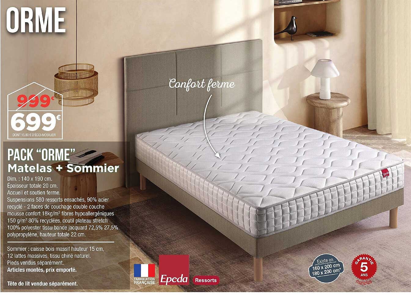 Pack "orme" Matelas + Sommier