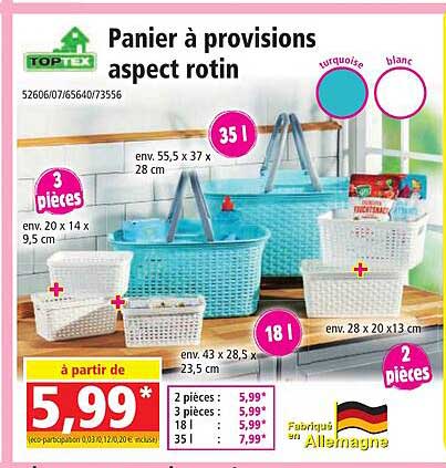 panier à provisions aspect rotin toptex