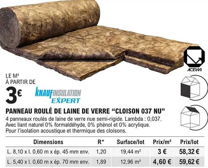 panneau roulé de laine de verre "cloison 037 nu" knauf insulation expert