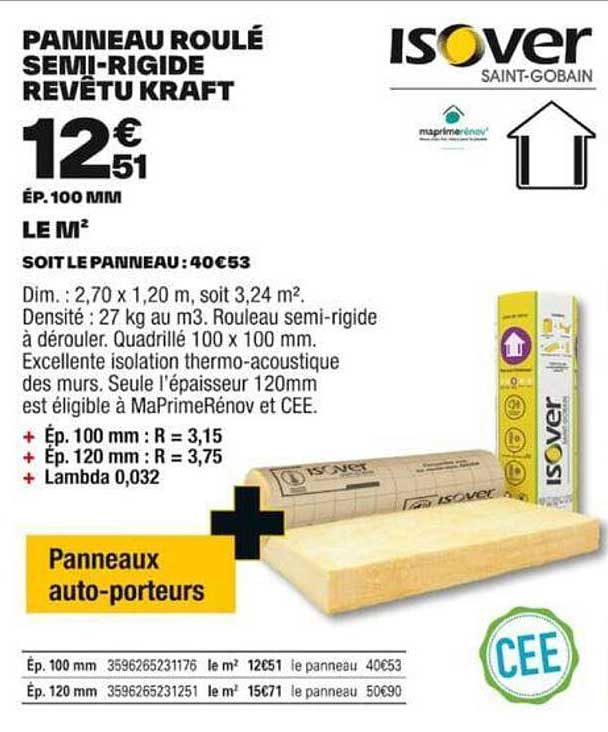 Panneau Roulé Semi-rigide Revêtu Kraft Isover