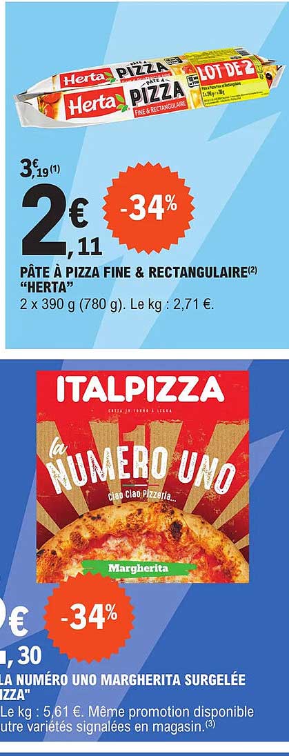 pâte à pizza fine & rectangulaire "herta", la numéro uno margherita surgelée "italpizza"