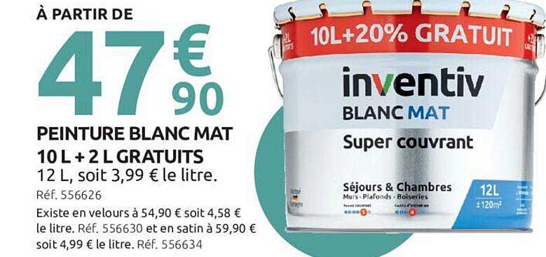 peinture blanc mat 10l + 2l gratuits inventiv