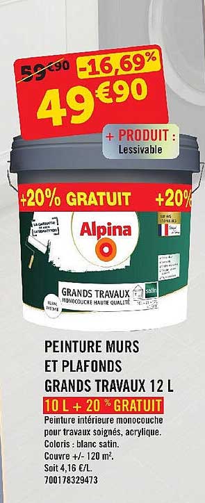 peinture murs et plafonds grands travaux 12l alpina