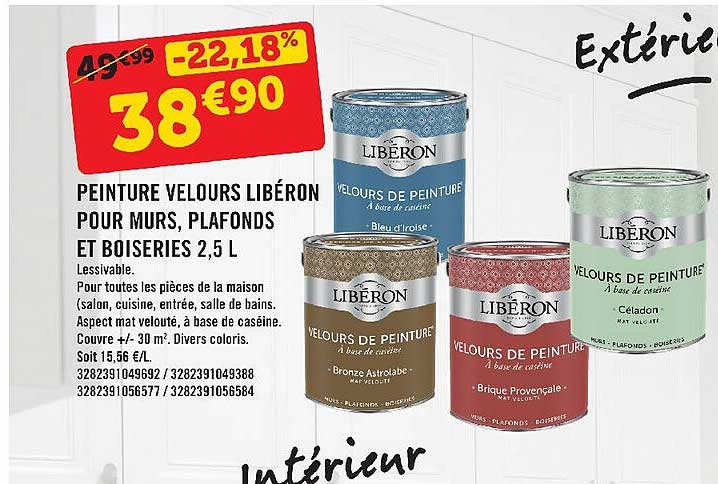 Peinture Velours Libéron Pour Murs, Plafonds Et Boiseries 2,5l
