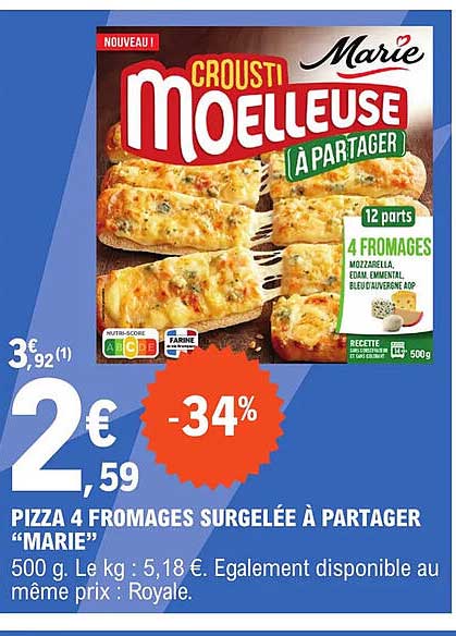 pizza 4 fromages surgelée à partager "marie"