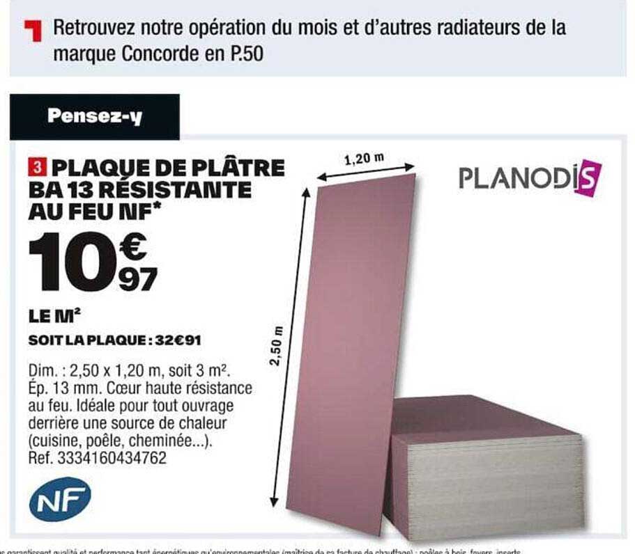 Plaque De Plâtre Ba13 Résistante Au Feu Nf Planodis