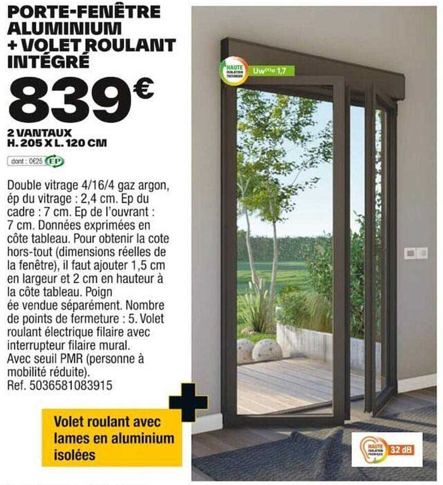 porte-fenêtre aluminium + volet roulant intégré