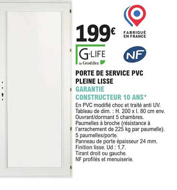 Porte De Service Pvc Pleine Lisse