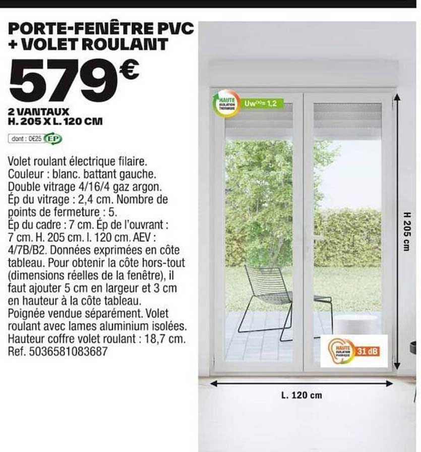 Porte-fenêtre Pvc  + Volet Roulant