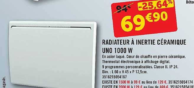 Radiateur à Inertie Céramique Uno 1000w