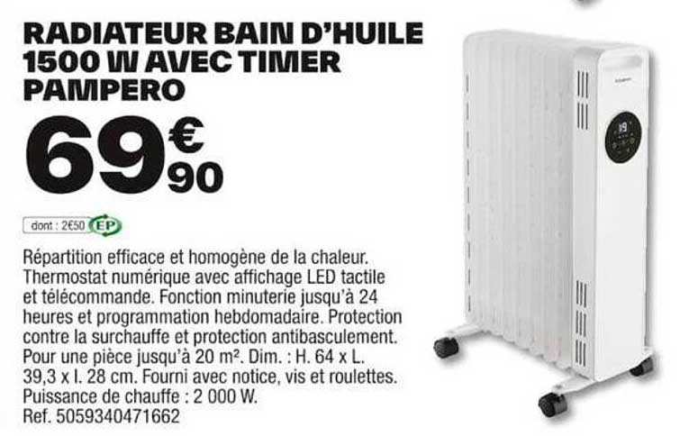 radiateur bain d'huile 1500 w avec timer pampero