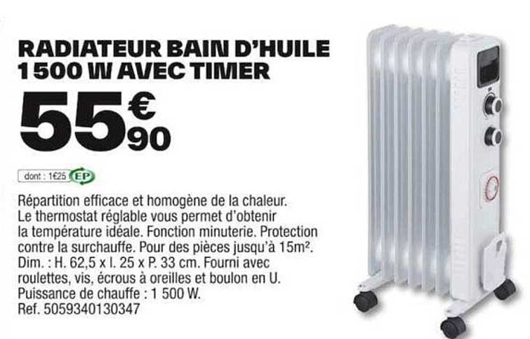 radiateur bain d'huile 1500 w avec timer