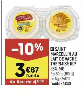 saint marcellin au lait de vache thermisé igp 23% mg