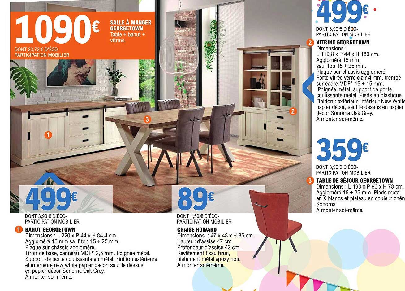 salle à manger georgetown, bahut georgetown, chaise howard, table de séjour georgetown, vitrine georgetown