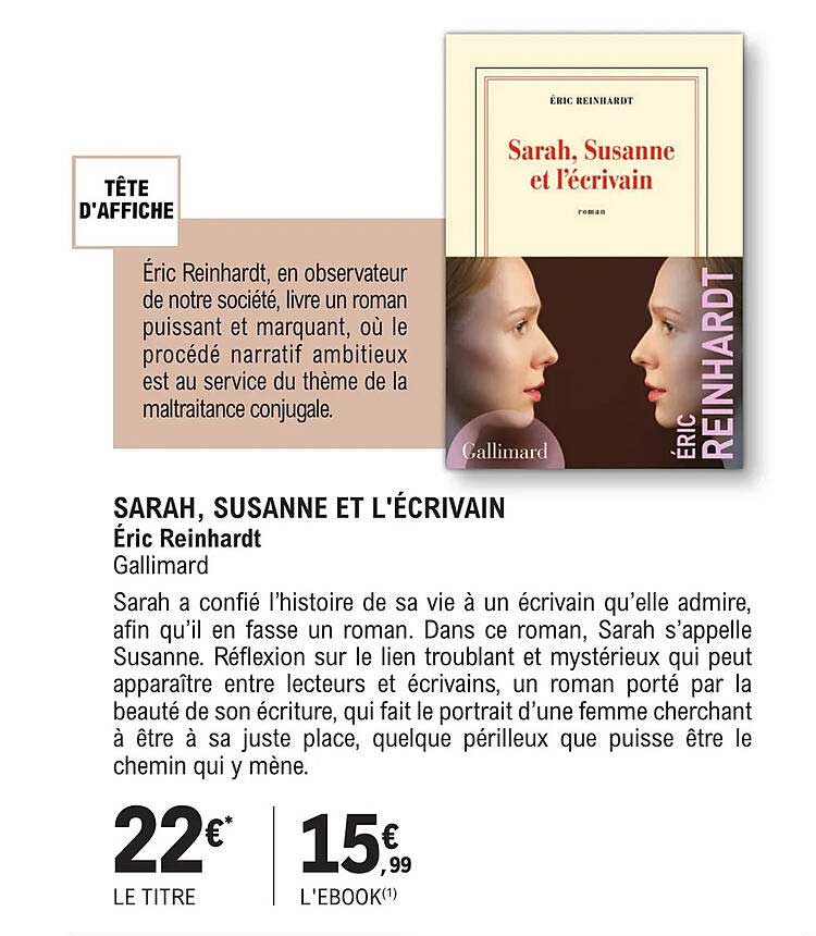 sarah, susanne et l'écrivain - éric reinhardt