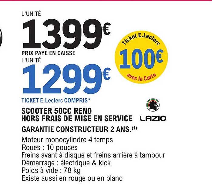 scooter 50cc reno hors frais de mise en service