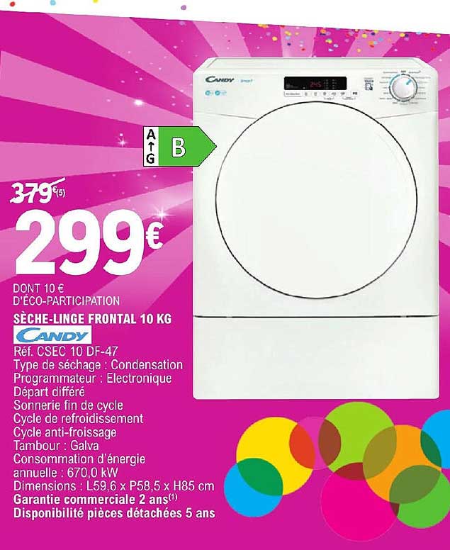 sèche-linge frontal 10 kg candy