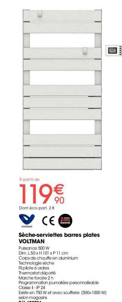 sèche-serviettes barres plates voltman