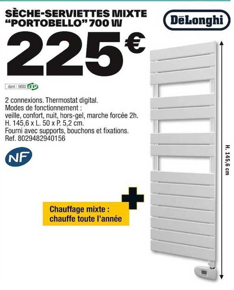 Sèche-serviettes Mixte "portobello" 700 W DeLonghi