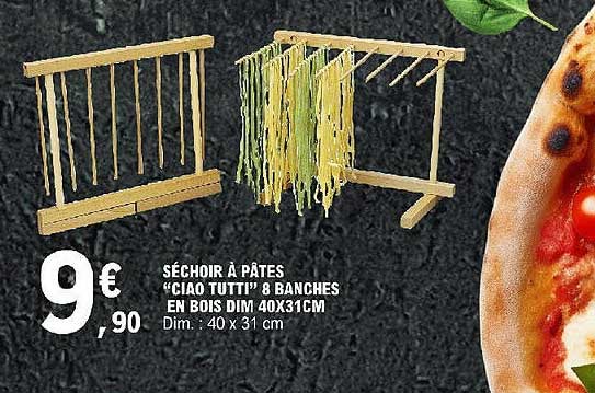 séchoir à pâtes "ciao tutti" 8 banches en bois dim 40 x 31 cm