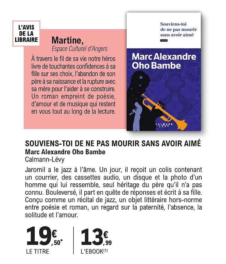 souviens-toi de ne pas mourir sans avoir aimé - marc alexandre oho bambe