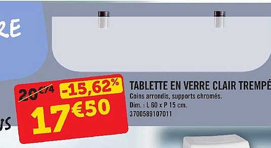 tablette en verre clair trempé