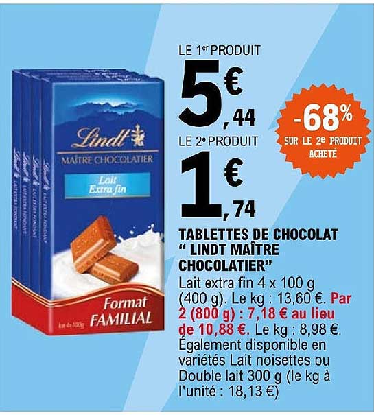 tablettes de chocolat "lindt maître chocolatier"