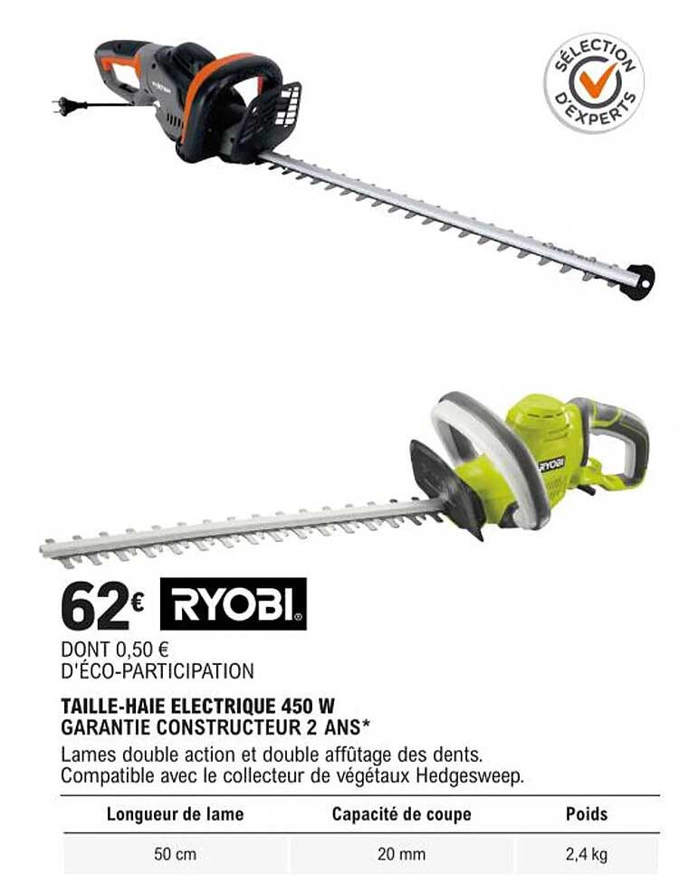 taille-haie électrique 450 w ryobi