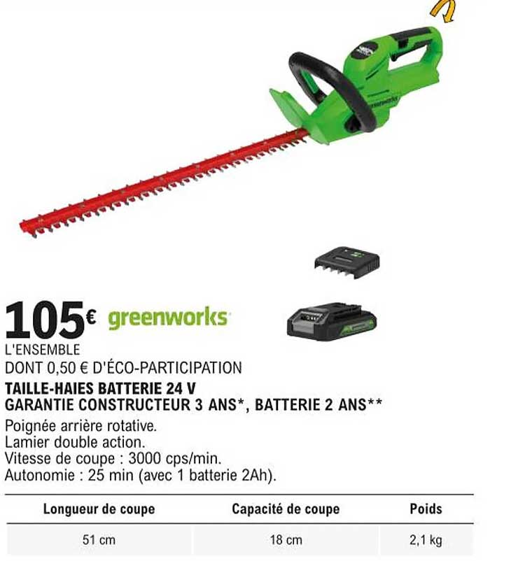 taille-haies batterie 24 v greenworks