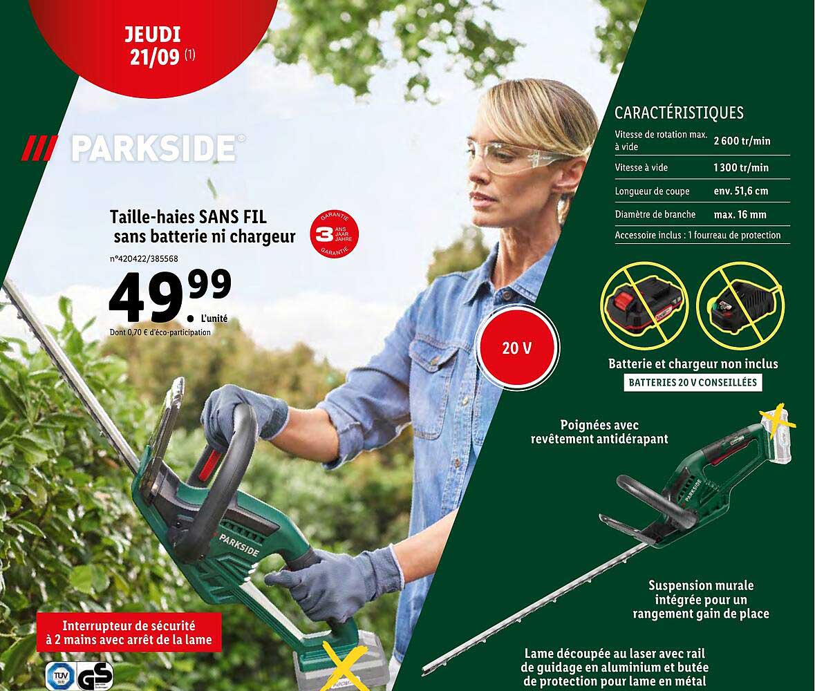 taille-haies sans fil sans batterie ni chargeur parkside