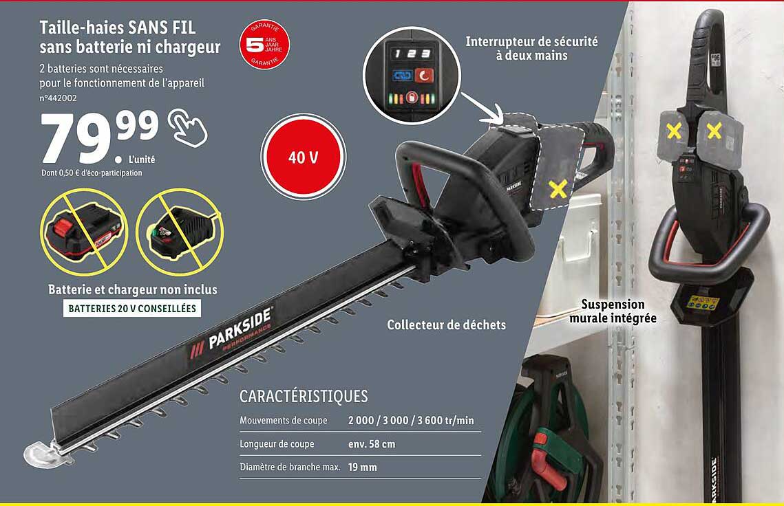 taille-haies sans fil sans batterie ni chargeur parkside