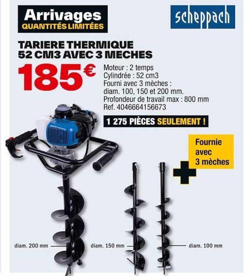 Tarière Thermique 52 Cm³ Avec 3 Mèches Scheppach