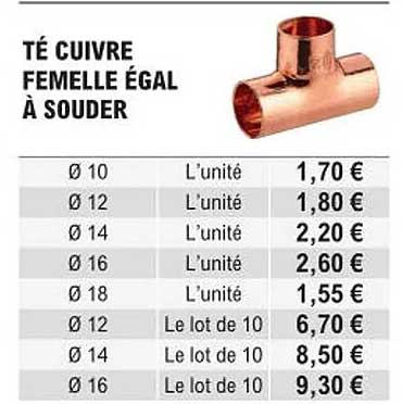 té cuivre femelle égal à souder