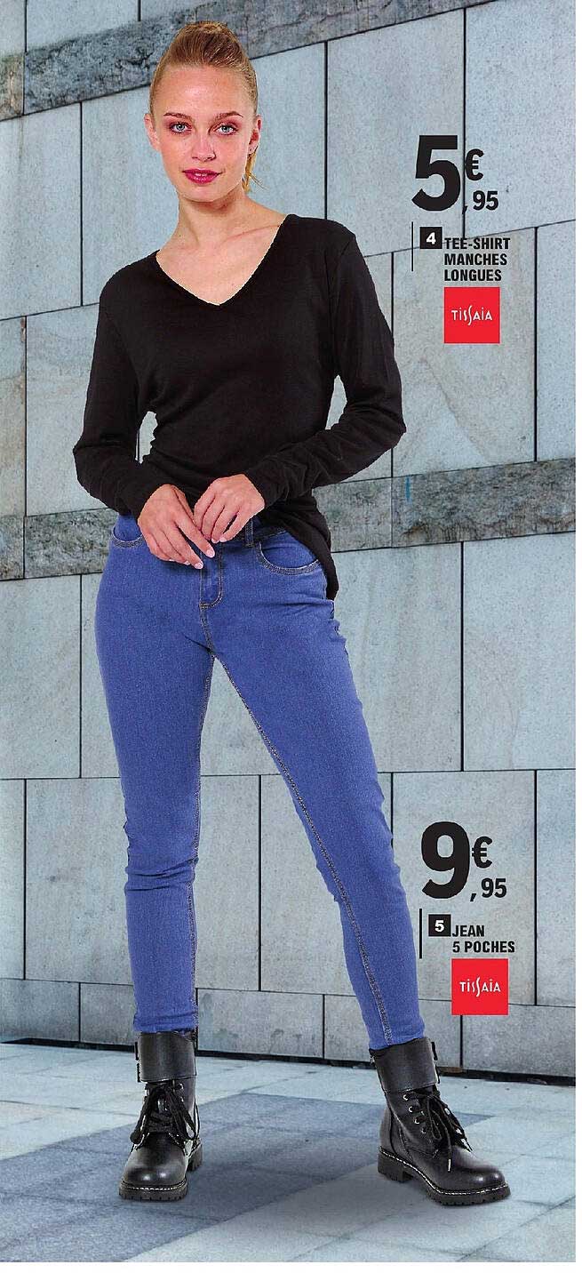 tee-shirt manches longues tissaia, jean 5 poches tissaia