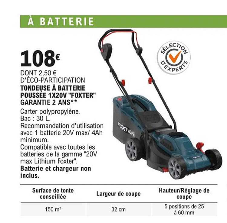tondeuse à batterie poussée 1 x 20 v "foxter"