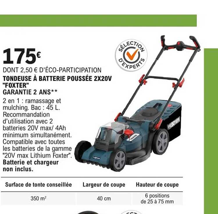 tondeuse à batterie poussée 2 x 20 v "foxter"