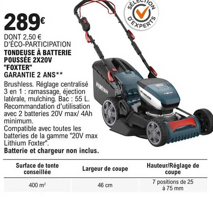 tondeuse à batterie poussée 2 x 20 v "foxter"