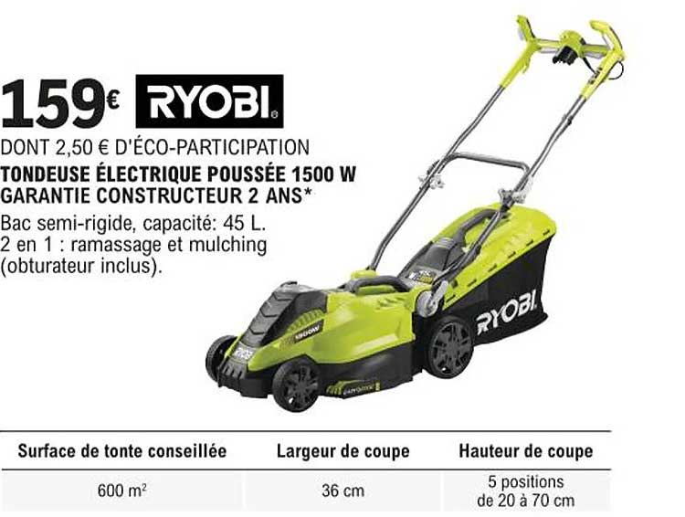tondeuse électrique poussée 1500 w ryobi