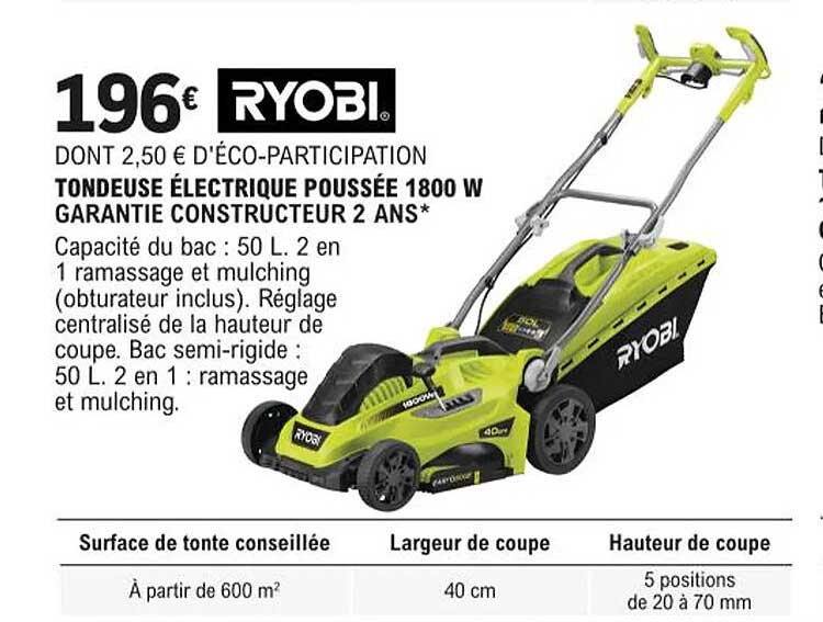 tondeuse électrique poussée 1800 w ryobi