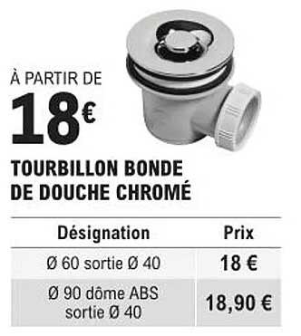 tourbillon bonde de douche chromé