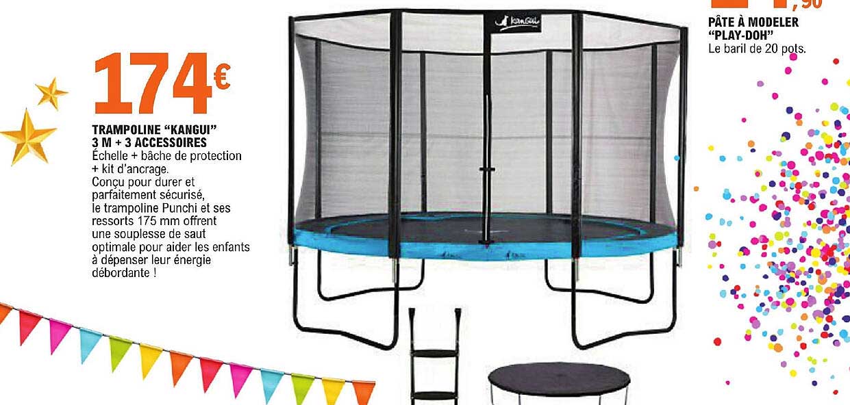 trampoline "kangui" 3m + 3 accessoires, pâte à modeler "play-doh"