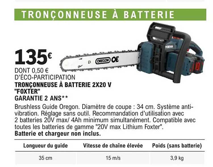 tronçonneuse à batterie 2x20 v "foxter"