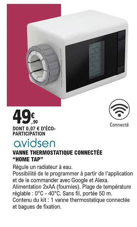 vanne thermostatique connectée "home tap" avidsen