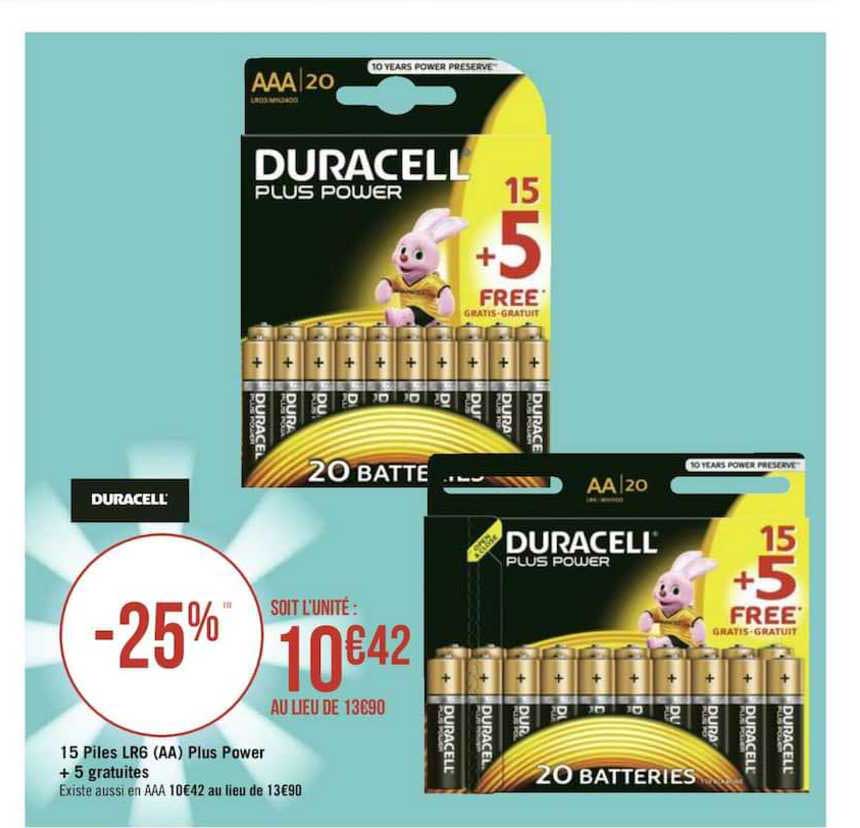 15 piles lrg (aa) plus power + 5 gratuites