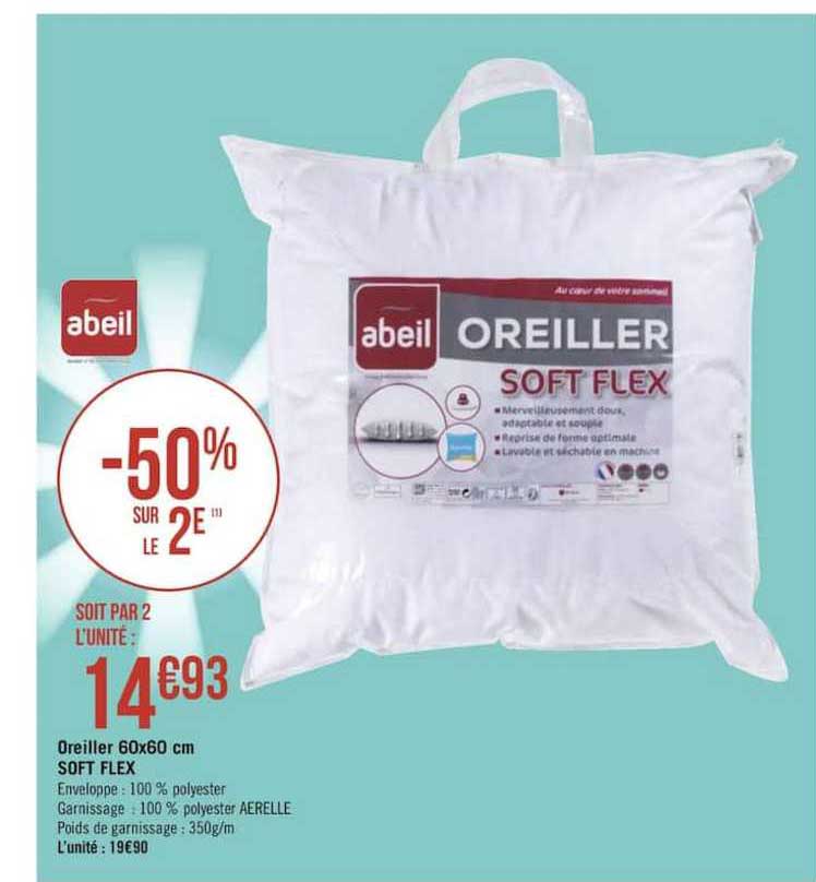 abeil oreiller 60x60 cm soft flex