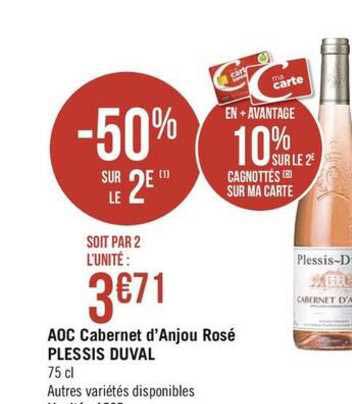 aoc cabernet d'anjou rosé plessis duval -50% sur le 2e