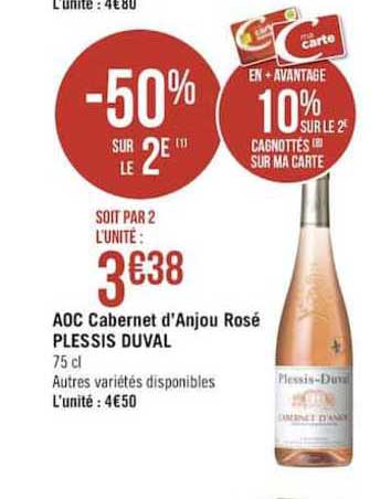 aoc cabernet d'anjou rosé plessis duval -50% sur le 2e