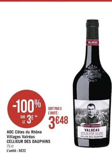 Aoc Côtes Du Rhône Villages Valréas Cellier Des Dauphins -100% Sur Le 3e
