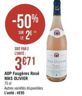 aop faugères rosé mas oliviers -50% sur le 2e